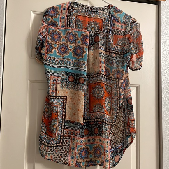 Sara Michelle Patchwork Boho Sheer Button Front Blouse. Women’s Size L - Picture 2 of 7